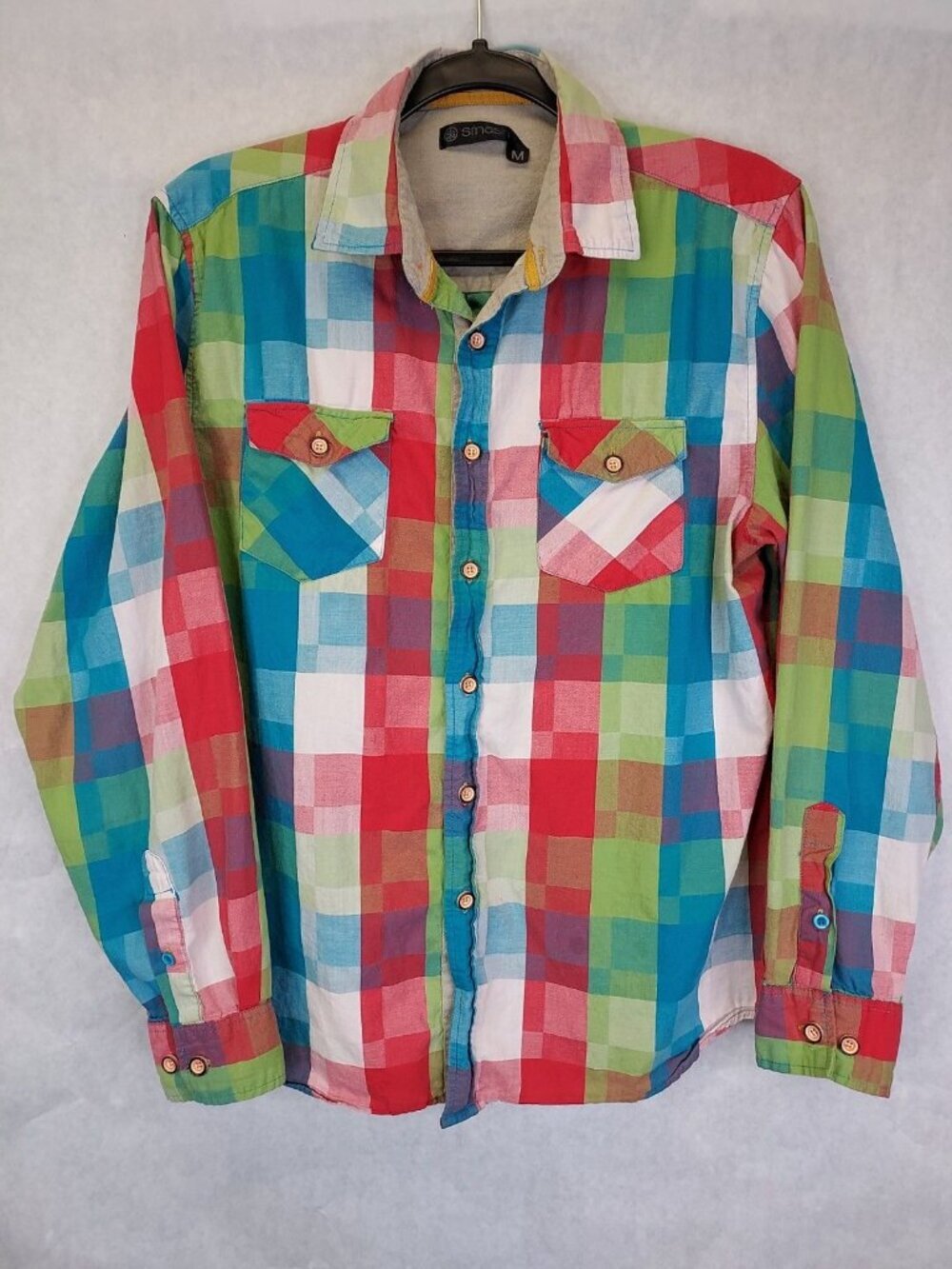 Smash Button Up Shirt Mens M Digital Plaid 100% Cotton Long Sleeve Indie Western